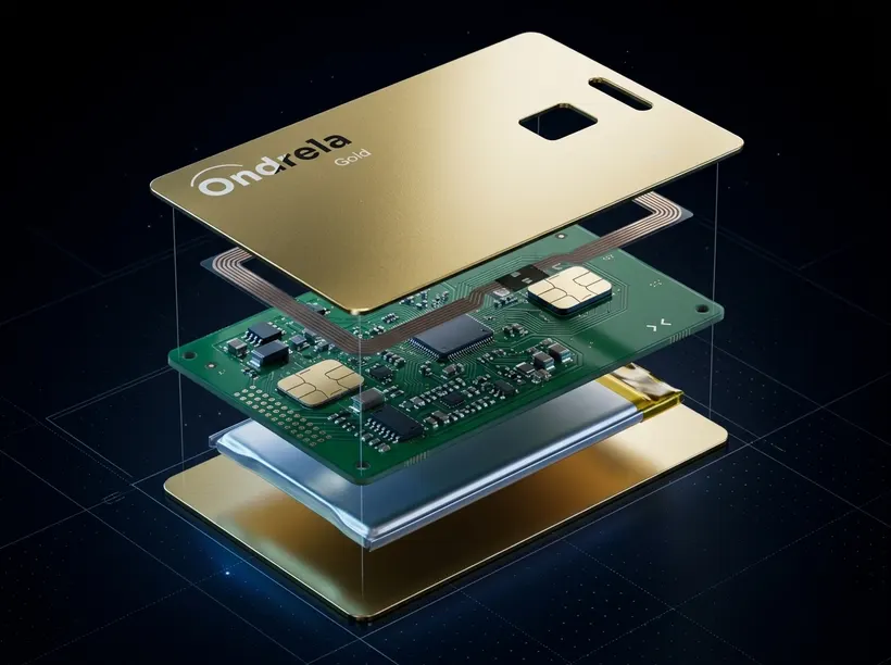 Exploded view of the Ondrela card's internal components