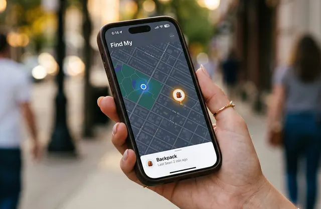 Hand holding a phone showing the Ondrela card's location on a city map