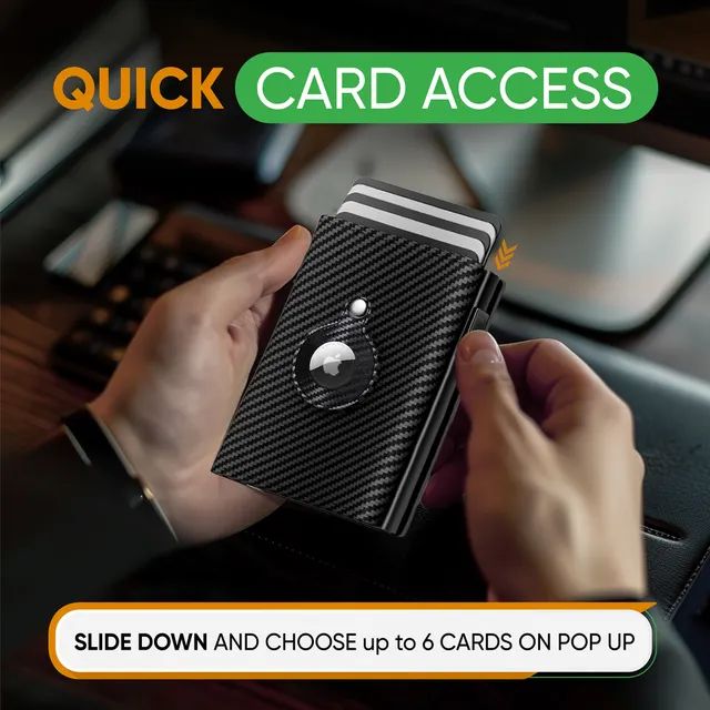 SafeTrack Wallet quick card access with cards fanned out by the slide lever